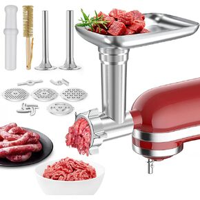 Metal Food Grinder Attachment for KitchenAid Stand Mixers, Meat Grinder Accessories Including Sausage Stuffer Tubes & Holder, Grinding Plates, Grinding Blades