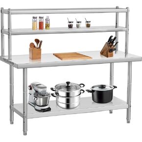 36 x 24 Inch Stainless Steel Table with Overshelves for Prep & Work, NSF Commercial Stainless Steel Kitchen Island with Adjustable Shelf & Hooks for Restaurant, Home and Hotel