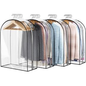 Clear Garment Bag For Hanging Clothes- 4 Pack 10" Gusseted Suit Bags For Closet Storage, Plastic Clothes Storage Bag For Suit Coat Dress, fur, Closet Cover For Open Closet