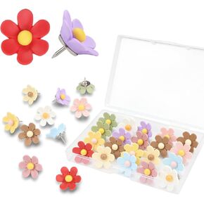 30 Pcs Flowers Push Pins Decorative Thumb Tacks in 3 Colors Cute Office Decor for Cork Board Bulletin Board, Photos Wall Maps and Other Offices Schools Supplies Christmas Decoration