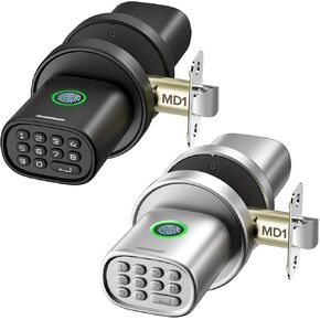 MD1 Black + Silver Fingerprint Doorknob