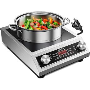 Induction Cooker, 2500W Commercial Induction Cooktop, Large Countertop Burner with 10 Cooking Functions & Dual IGBT for Safe Use, Portable Stainless Steel Hot Plate with 3 Hours Timer, 120V