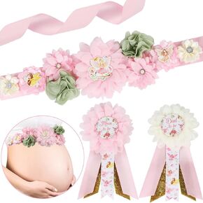 طقم وشاح الأمومة للاستحمام للأطفال على شكل جرار - حزام بطن لحفلات استقبال الأطفال على شكل جرار أخضر ودبابيس للأم لتكون وأب ليكونا دبابيس للصدر، لوازم حفلات الحمل للآباء الجدد in Kuwait