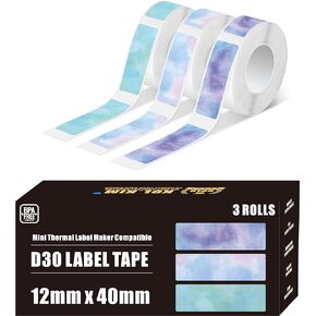 D30 Labels, Thermal Label Paper Replacement for Phomemo D30 Labels Tape Printer Maker Tape Refill for Print Master D30 Q30 D35 Labels Refill (White, 12mm*40mm 3 Rolls)