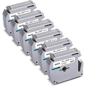 6-Pack M-K231 MK231 M231 Compatible with Brother Label Maker Tape M-K231 MK231s 12mm 0.47 Ptouch M Tape 1/2' for PTM95 PT-M95 PT-65 PT-85 PT-90 PT-70 PT-80 (Black on White)