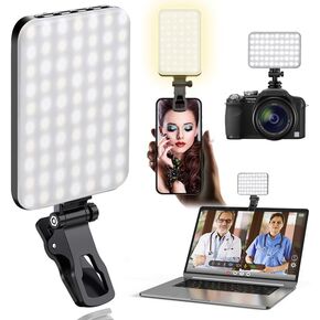 60 LED Portable Selfie Light Video Conference Lighting with Clip & Camera Tripod Adapter Rechargeable 2200mAh CRI 97+, 3 Light Modes for Phone iPhone Webcam Laptop Photo Makeup