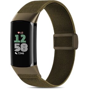 Magnetic Stretchy Nylon Compatible with Fitbit Charge 6 Bands/Fitbit Charge 5 Bands, Elastic Fabric Sport Adjustable Wristband Strap for Charge 5/6 Smartwatch Women Men