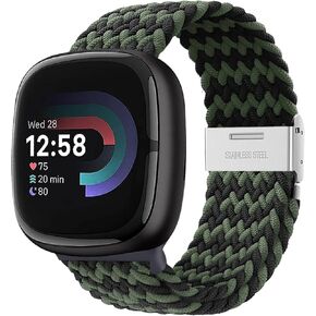 Wristband Compatible with Fitbit Versa 4/Versa 3/Sense 2/Sense1 Bands - Durable Stretchy Nylon Strap with Stainless Steel Hook for Men & Women