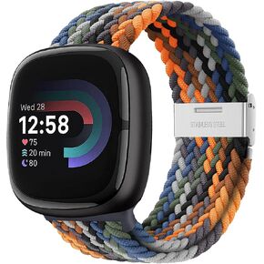 Wristband Compatible with Fitbit Versa 4/Versa 3/Sense 2/Sense1 Bands - Durable Stretchy Nylon Strap with Stainless Steel Hook for Men & Women in Kuwait