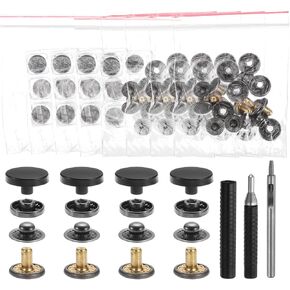 HARFINGTON 24 Set Leather Snap Fasteners Kit 17mm Metal Snap Button Press Studs Leather Rivets Snaps with 3 Setter Tools for Clothes Jackets Jeans Wears Bags, Gold
