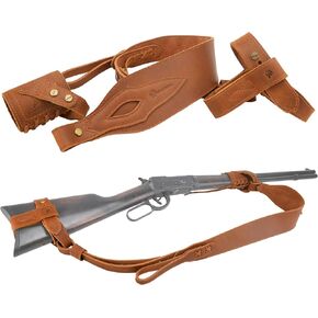 WAYNE'S DOG No Drill Leather Rifle Sling with Stock Harness and Barrel Mount Universal fit Lever Action Rifles, Crescent Shape Stock