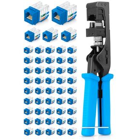 Everest Media Solutions Bundle – 2 Items: easyJACK - Speed Termination Tool + 50 Pack of RJ45 CAT6 UTP Keystone Jacks - Blue