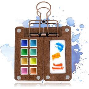 Portable Sketchbook Palette with Clip, 15 Grids Wooden Mini Travel Paint Palette Pocket Artist Watercolor Palette for Travel, Acrylic Painting, Outdoor Painting, Ideal Gift for Artists