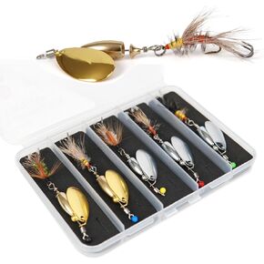 Trout Spinner Lures with Stimulator/Humpy Dry Fly Tail, 100% Hand-Tied 5/10 Pack Rooster Tail Fishing Spinnerbait for Bass, Pike, Salmon