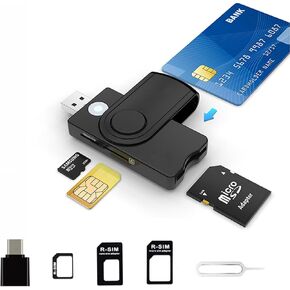 CAC Smart Card Reader ، 5 في 2 DOD Military USB SIM/SD/TF/ID/IC CARD ADAPTER USB C SIM ADAPTER مع Windows و Linux/UNIX و MACOS X