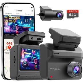 DDPAI 4K Dash Cam Front and Rear, UHD 2160P+1080P Dash Camera for Cars, Included 64GB Card, Built-in 5G Wi-Fi 6 GPS, 3'' IPS Screen, AI-ISP Night Vision, 143° Wide Angle, 48H Parking Mode, Z50 Pro