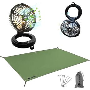 6x7FT Tent Footprint & Camping Fan, AYAMAYA Rechargeable Fan with LED and Waterproof Ground Cloth for Backpacking Hiking Picnic