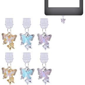 6 Pack USB C Dust Plug Charm ، Bling Butterfly Type C anti Guird Cover 3 Colors شحن المنفذ Cap Protector Plugs سدادة سدادة متوافقة مع Kindle بعد عام 2021 ، منفذ Type-C آخر