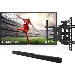 SYLVOX Outdoor TV, 65'' Smart Waterproof Television, 4K UHD, HDR10, Google OS, 1000nits for Partial Sun Area, with Waterproof Soundbar & Wall Mount