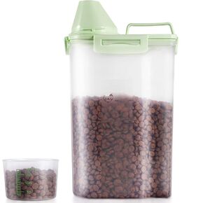 2 Pack 2.5lb Pet Food Storage Container with Measuring Cup, 3L Cat Food Storage Container Dog Food Storage BPA Free for Small Dog, Cat, Bird (Pink, Green)