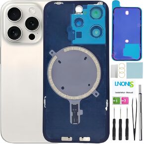 15 Pro Back Glass Replacement for iPhone 15 Pro Rear Back Cover Glass Waterproof and Camera Lens+Professional Repair Tool Kit (Black Titanium)