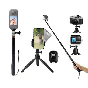 35" Extendable Selfie Stick for Action Camera,Selfie Stick for Insta 360/Gopro Hero,Tripod for iPhone&Camera (Mini Tripod 、Wireless Remote for Cell Phone、1/4 Screw for Camera)