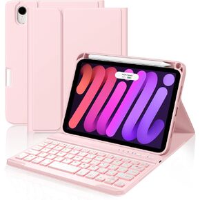 Cousper for iPad Mini 7 Keyboard Case A17 Pro 2024/iPad Mini 6 Generation Case with Keyboard 2021 8.3 Inch, Pencil Holder, 7 Color Backlit Detachable Keyboard Cover for iPad Mini 7th/6th Gen,Purple