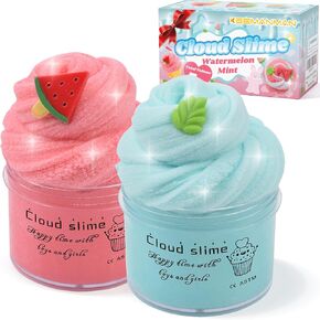 2 Pack Cloud Slime Kit مع Red Watermelon و Mint Charms ، وإمدادات DIY Slime المعطرة للفتيات والفتيان ، ولعب الإجهاد لتخفيف الأطفال ، وصالح الحفلات ، والهدية وعيد الميلاد