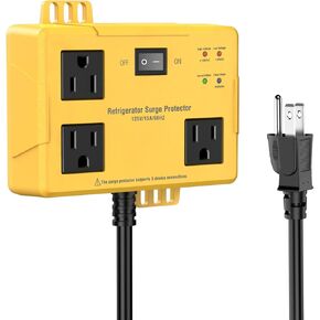 Refrigerator Surge Protector - Wall Mount 3 Outlet Voltage Protector with Time Delay & LED Indicator for Home Appliances, Against High & Low Voltage Brownouts Spikes & Instant Surge,125V/15A/2FT