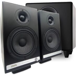 Audioengine HD6 Black Bluetooth Bookshelf Speakers with Black S8 Subwoofer and Stands with Remote