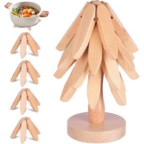 Wooden Trivets for Hot Dishes, Tree Coasters Set of 4, Wooden Tree Coasters with Holder, for Hot Dishes/Pot/Bowl/Teapot/Hot Pot Holders ((Walnut Wood))