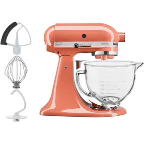 KitchenAid 5-Quart Tilt Head Stand Mixer With Flex Edge Beater Glass Bowl Bird of Paradise Pink