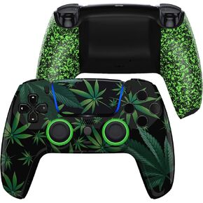 eXtremeRate Luna Redesigned Green Weeds Front Shell Touchpad Compatible with ps5 Controller BDM-010 020 030 040 050, Textured Green Replacement Bottom Shell Back Cover Compatible with ps5 Controller