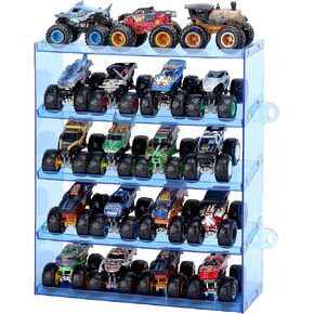 Assembly Monster Trucks Display Case Holding for 20 Monster Trucks Acrylic Storage Case 5 Tiers Monster Trucks Organizer with Tilted Design, Display Case for Toy Trucks (Transparent)