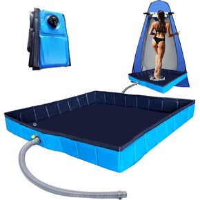 Portable Shower Pan, Upgraded Shower Base Bottom Drainage Hole Design, Portable Shower Base, Indoor & Outdoor Shower Base, Suitable for Camping Shower, Beaches, Pets