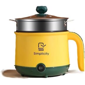 Mini Electric Cooker with Steamer, 1.8L Non-Stick Hot Pot, Portable Ramen Cooker, Small Cooking Pot with Dual Power Control for Dorm, Office, Travel
