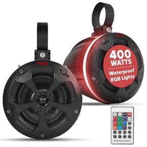 Pyle 2-Way Off-Road Weatherproof Speakers - 4" 800W Active Passive Marine-Grade Wakeboard Durable Tower Speakers System with Bluetooth & RGB Lights for ATV/UTV, Jeep, Boat, and Outdoor Adventures