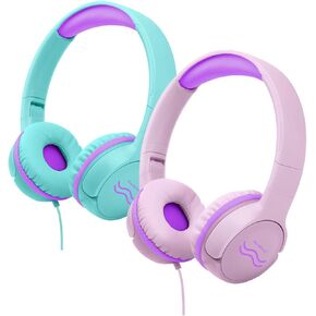 Kids Headphones with Cord - Wired Headphones for Kids, Volume Limited for Safe Listening, Comfortable & Durable, 3.5mm Jack for School, Tablet, Travel, GreenPurple