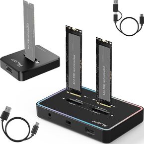 M.2 Duplicator Cloner Dual-Bay Offline USB C to NVME SATA Docking Station, M.2 NVMe & SATA SSD Docking Station, Size 22110 2280 2260 2242 2230 Enclosure RGB - Pilot NN/SS RGB + Pilot SD03