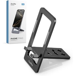 Portable Phone Stand for Desk, Adjustable and Foldable Aluminium Phone Holder Office Desk Accessories Stand Fits to All 3.7-7 inch Devices,Black