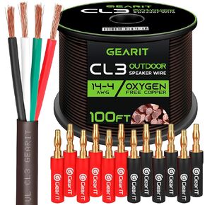 GearIT 100ft 14 AWG 4C CL3 Wire & 12 Banana Plug