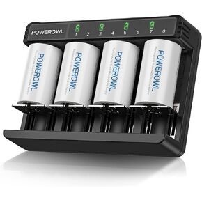 POWEROWL Rechargeable C Batteries with Smart Battery Charger, 5000mAh-4 Count