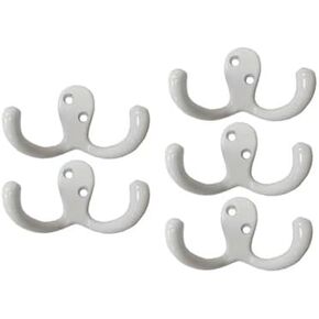 QCAA Double Robe Hook, 2-3/4", Zinc Die Cast, Matte White, 6 Pack, Made in Taiwan