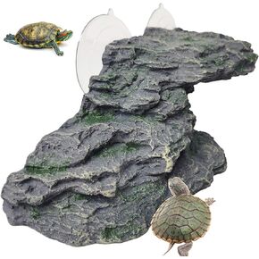 kathson Turtle Basking Platform Baby Tortoise Climbing Ramp Shale Reptiles Dock Resting Terrace Stone Aquarium Ornament Rock Landscaping Decoration for Frogs Newts (Medium Size:8.2"Lx3.3"Wx3.1"H)