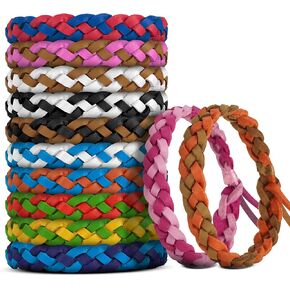 12 Pack Mosquito Repellent Bracelets, DEET-Free Natural Bands, PU Leather Insect & Bug Repellent Wrist Bands for Kids & Adults, Individually Wrapped