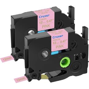 متوافق مع Brother P-touch طباعة سوداء مزخرفة على شريط من الساتان الوردي TZE RE31 12 مم 1/2 بوصة (0.47 بوصة) شريط بديل لصانعي الملصقات المكعب P-Touch PT-D215e PTD210 H110 D400AD، عبوتان in Kuwait