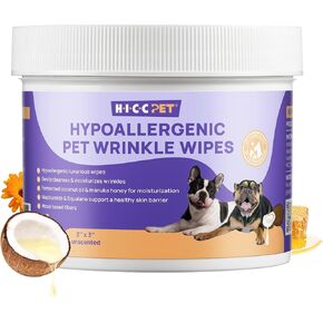 HICC PET Wrinkle Wipes for Dog & Cat, Cleaning Deodorizing & Soothing for Infection, Hypoallergenic Pet Grooming Wipes Remover Tear Stain and Nourish Fur - 100 Count
