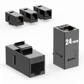 CAT6 RJ45 Keystone Coupler 24-Pack ، CAT6 RJ45 Keystone Jack Inline Andline Female to Female UTP Ethernet Doupler for Wall Plate/Patch Panel (Black)