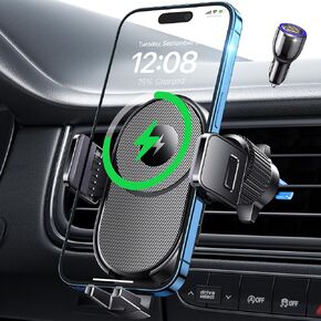 Wireless Car Charger, 15W Fast Charging Auto Clamping Car Phone Holder Wireless Charger Air Vent Car Phone Mount fit for iPhone 15 14 13 12 Mini Pro Max 11 XR XS X, Samsung Galaxy S23 S22 S21+