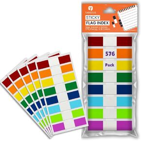 Tabsous 1248 Sticky Tabs - Repositionable, Writable Index Tabs & Page Flags for Books, Files, and Notes - Transparent Colored Markers for Organizing, Highlighting, Classifying Documents (08 Colors)